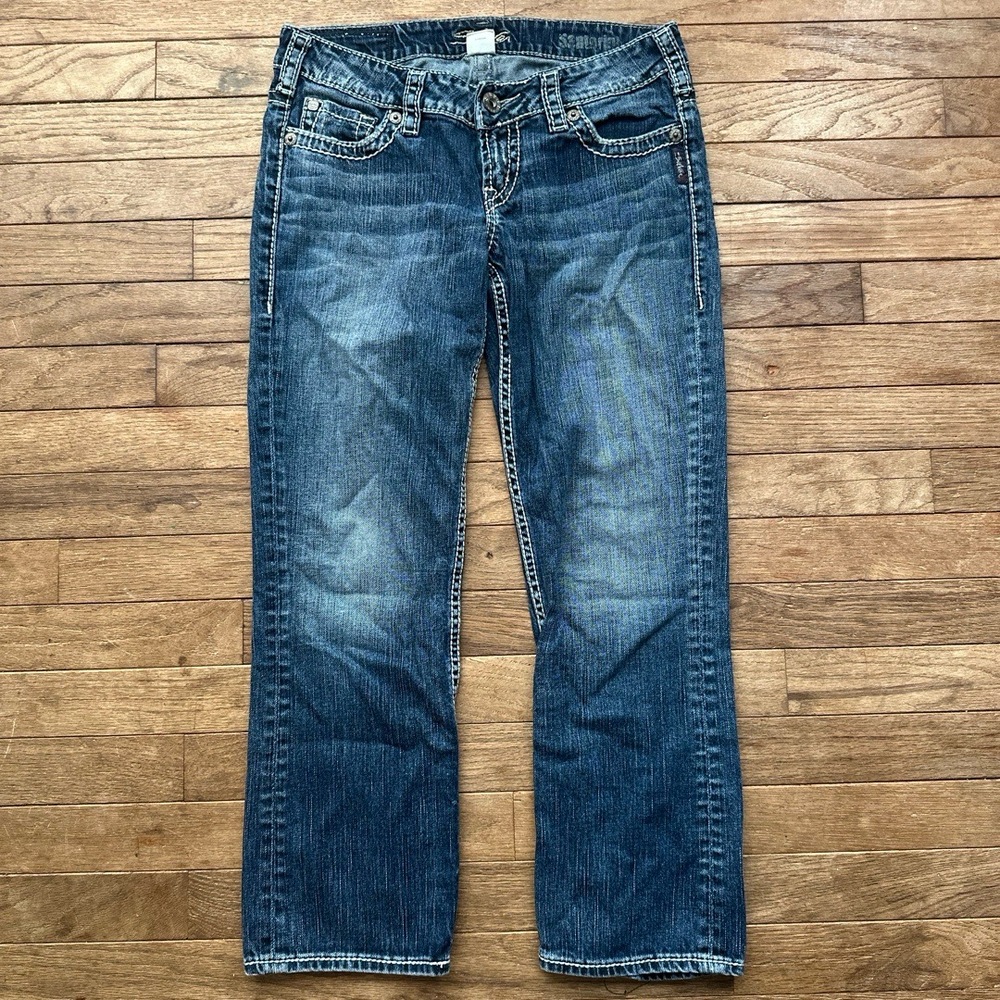 Y2K Silver Jeans Santorini Cropped Low Rise Jeans Size 27 Blue Denim Casual‎